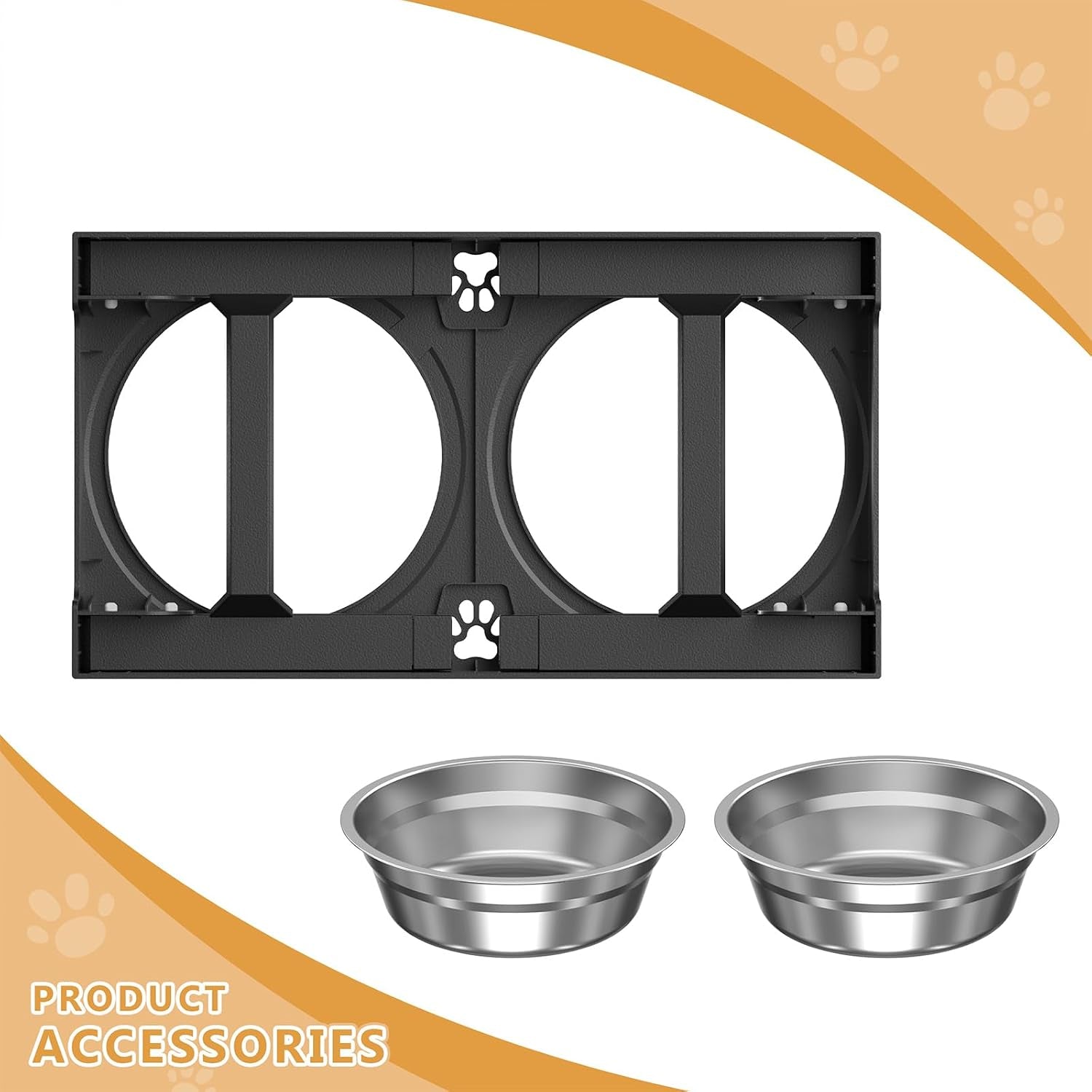 Elevated Dog Bowls Stand Large Breed, Height Adjustable Raised Dog Bowls Holder with 2 Stainless Steel Food Bowls for Small, Medium and Large Canine，Black