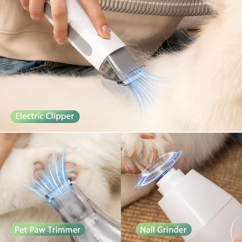 6-In-1 Dog Grooming Vacuum Kit, Pet Clipper & Nail Grinder, Green | All-In-One Grooming Covers Brushing, Clipping, Trimming and Nail Care, 1.5L Dust Cup, 3 Suction Levels, Low-Noise Comfort