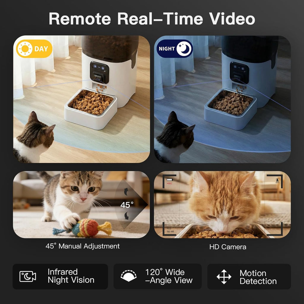 6L Automatic Cat Feeder with Camera, 1080P HD Camera Live Video, Night Vision 2-Way Audio, Wifi & App Remote Control, Programmable Pet Feeder, Smart Timed Dry Food Dispenser for Cat & Dog
