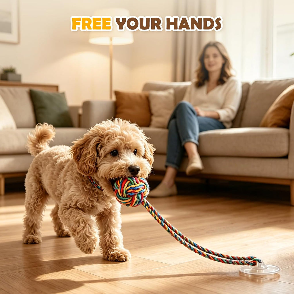 2PCS Dog Tug of War Toy with Suction Cup, Interactive Dog Toy, Pet Cotton Rope with Treat Food Dispensing Ball, Puppy Teething Toys for Chewers
