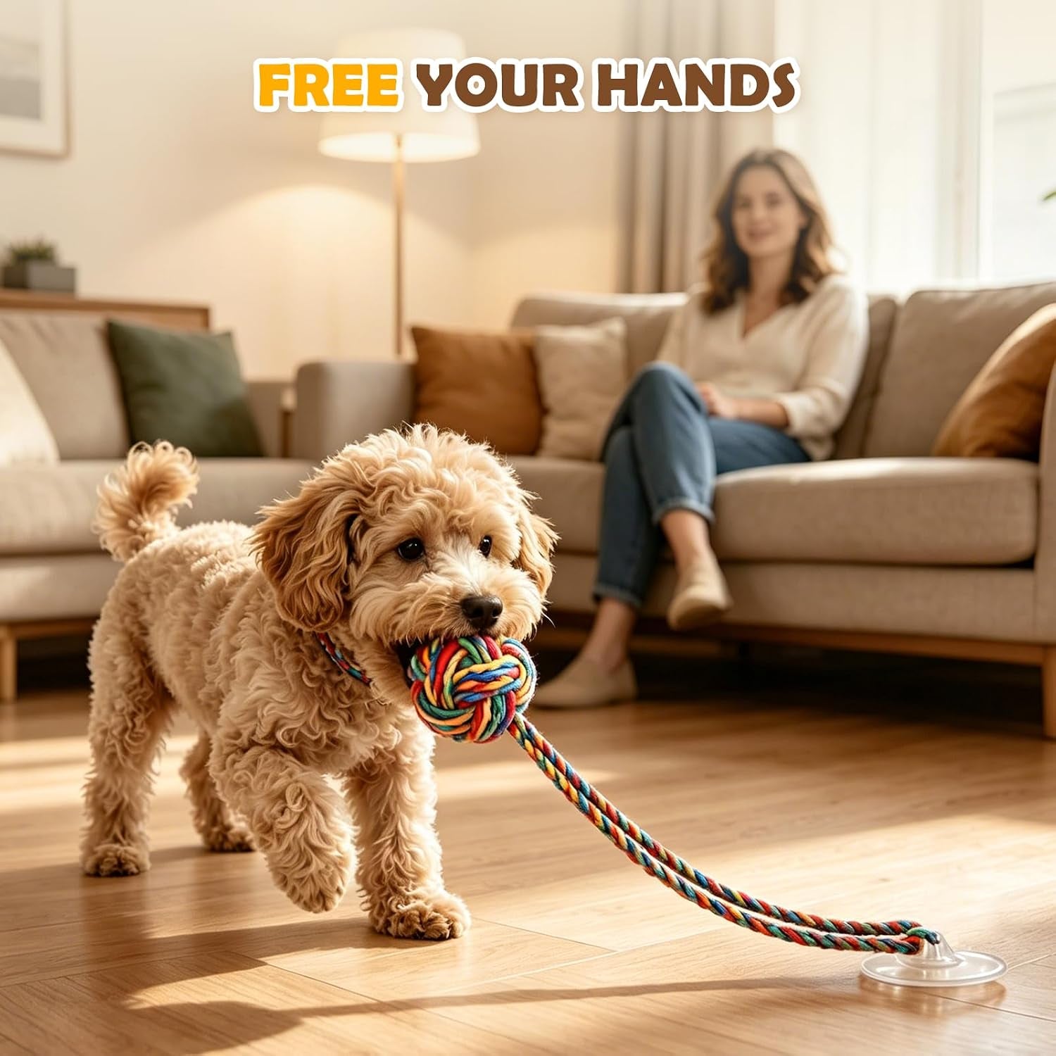 2PCS Dog Tug of War Toy with Suction Cup, Interactive Dog Toy, Pet Cotton Rope with Treat Food Dispensing Ball, Puppy Teething Toys for Chewers