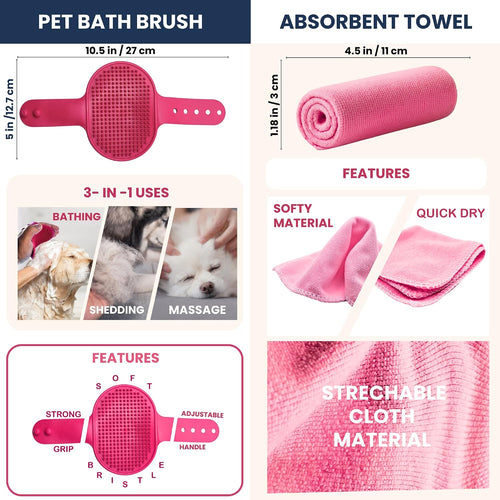 Dog Paw Cleaner, Paw Washer Cup with Soft Silicone Bristles, Portable Dog Foot Washer, 4-In-1 Paw Cleaner Kit with Paw Balm, Microfiber Towel & Grooming Brush (Pink Small)