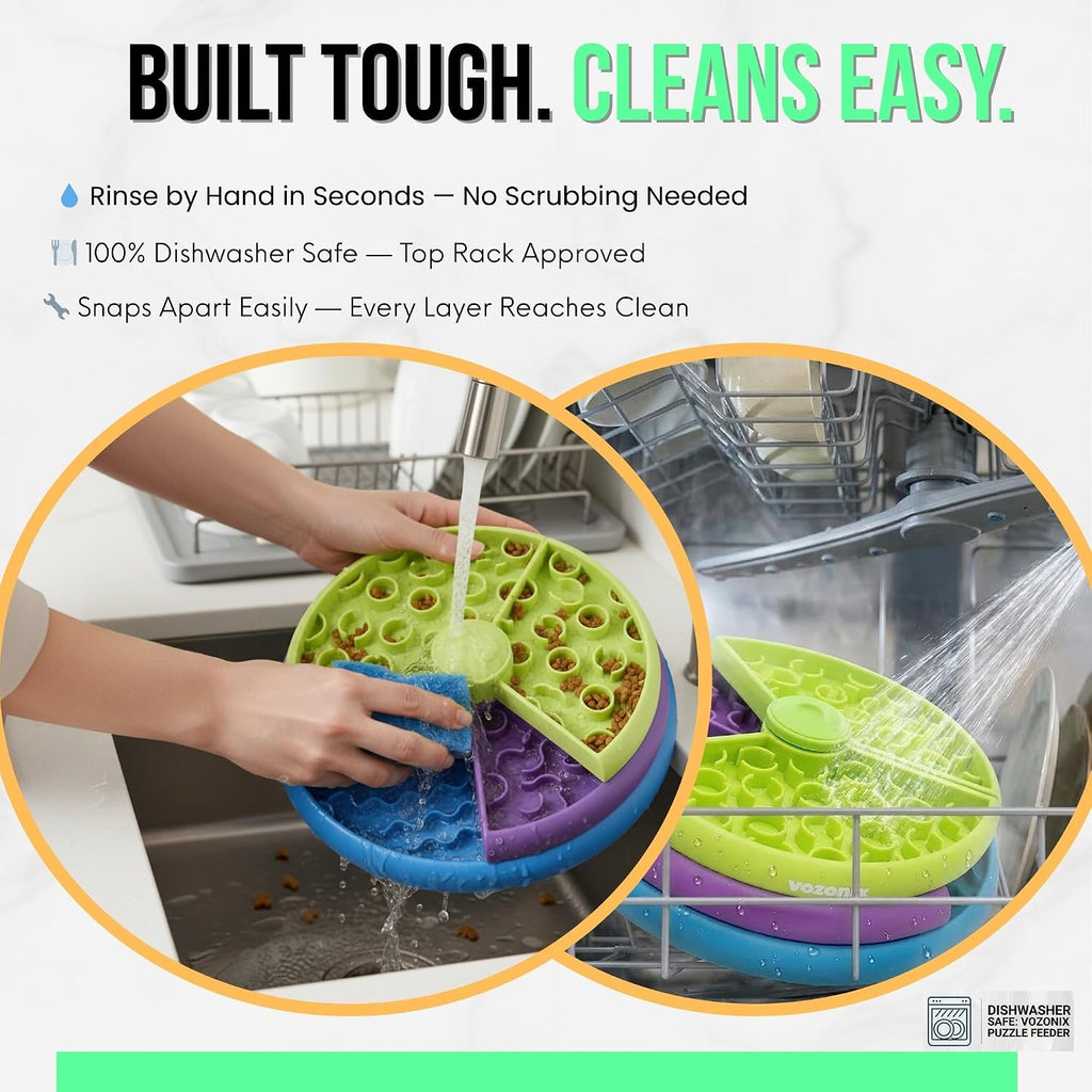 Slow Feeder Dog Bowl – 3-Level Puzzle Feeder for Large, Medium & Small Dogs | Spinning Lick Bowl for Liquid Treats, Peanut Butter & Wet Food | Bpa-Free Dog Enrichment Bowl