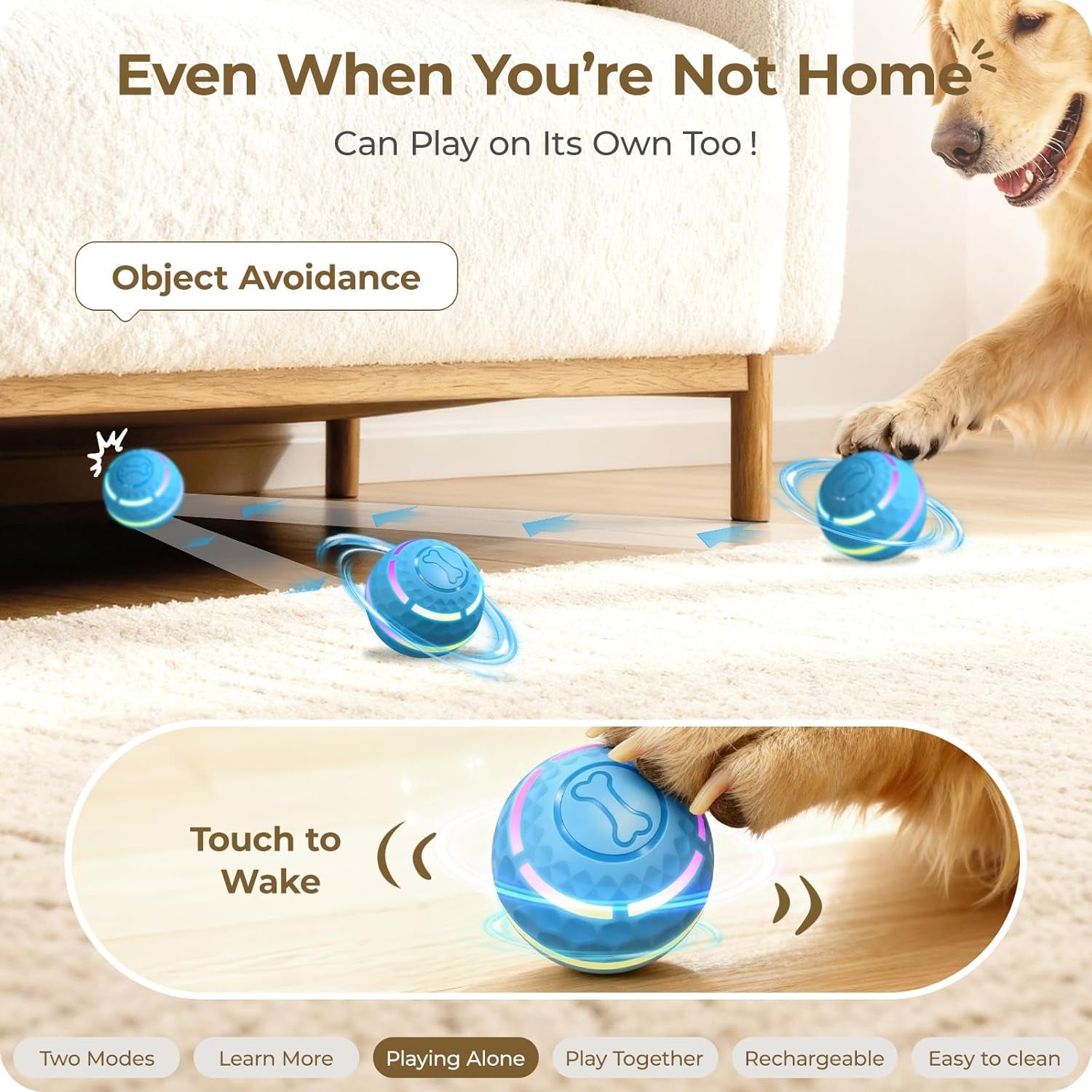 Interactive Dog Toys: Automatic Moving Dog Balls with LED Lights, Puppy Toy to Keep Them Busy, Shaky Dog Ball for Small,Medium,Large Dogs, Dog Toys for Aggressive Chewers,Rechargeable - (Blue)