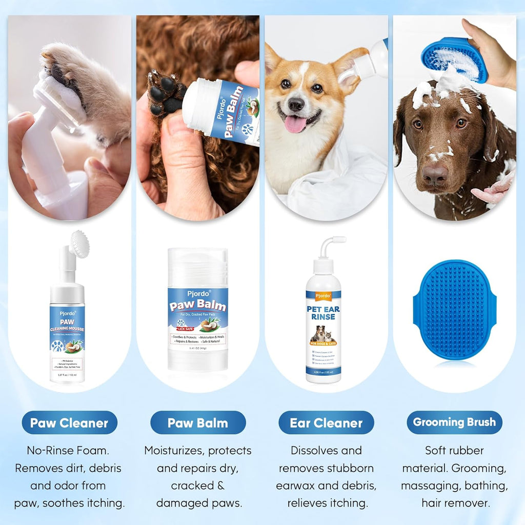 Pet Essential Supplies for Dog & Cat, Cleaning Kit for Whole Body, Pet Wipes Cleaning Deodorizing, Grooming Wipes & Paw Cleaner, Finger Wipes for Teeth, Ear & Eyes, Suitable for Daily Care