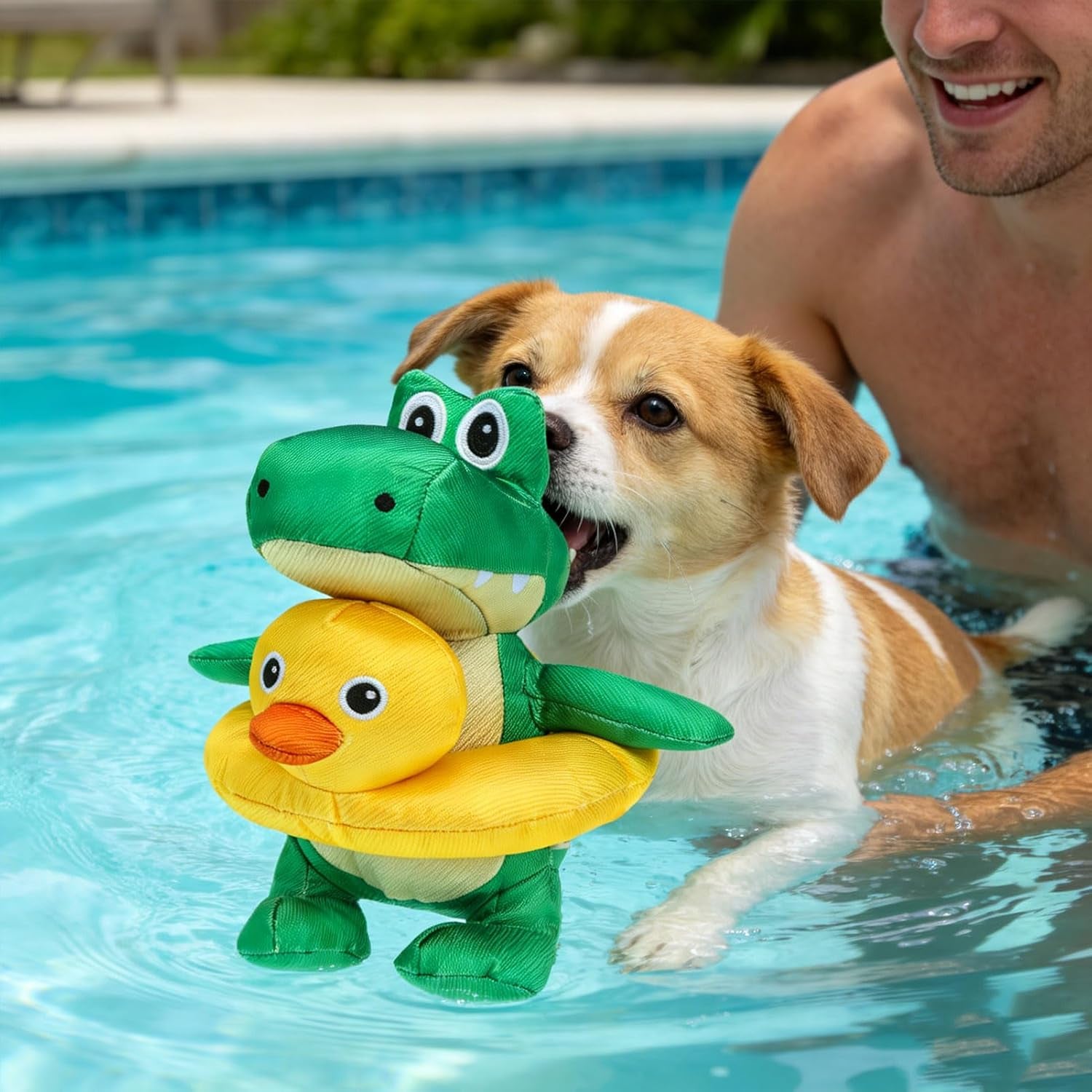 2-In-1 Squeaky Floating Dog Toys for Small Medium Large Dogs, Crocodile & Duck Set Water Pool Toys with Squeakers, Interactive Outdoor Fetch Pet Toy for Beach Lake Summer Essentials