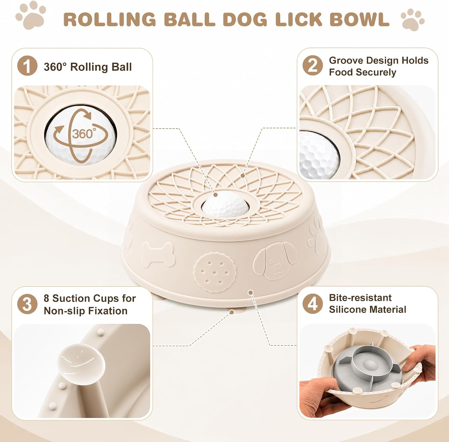 Dog Lick Bowl, Slow Feeder Dog Bowls for Liquid Treats, Food-Grade Silicone Anti-Slip Dog Licking Toy, Bone Broth and Yogurt Puzzle Feeder for Large Medium Puppy Pet & Cats Helps Protect the Stomach