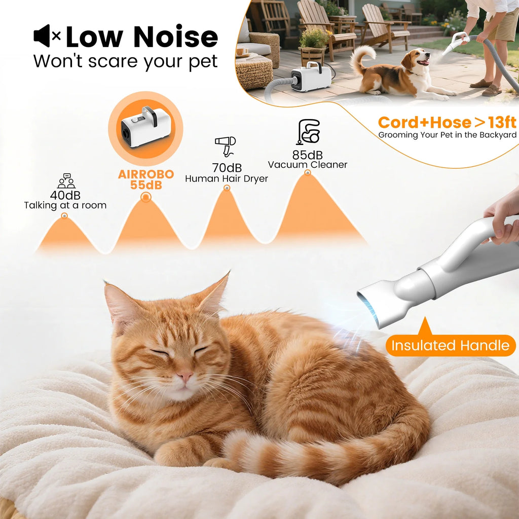 Dog Blower Pet Hair Dryer with Adjustable Speed Temperature, Large Dog Hair Grooming Blower after Bath Swimming, Heating Blower with 4 Nozzles