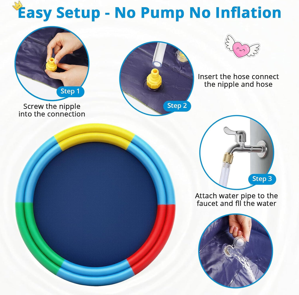 78" Extra Large Non-Slip Splash Pad for Kids & Dogs, Thicker Sprinkler Mat, Backyard Outdoor Water Toys, Durable Summer Fountain Play Pool Gifts for Toddlers, Children & Pets