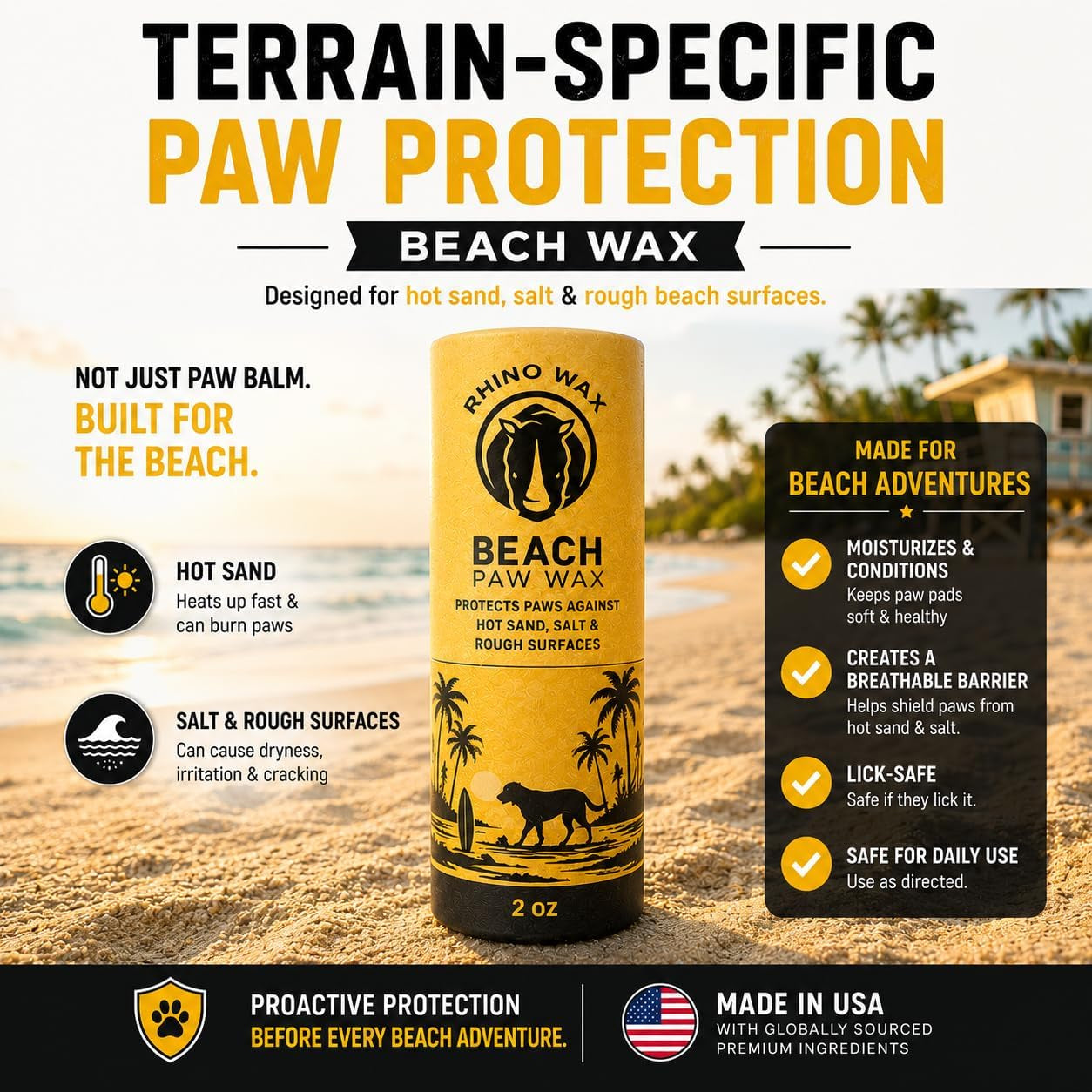 Beach Paw Wax for Dog Beach Essentials, Hot Sand, Rocks & Salt | Protect Dog Paws from Hot Sand, Shells and Beach Terrain with Beach Wax Made for Seaside Adventures and Summer Travel.