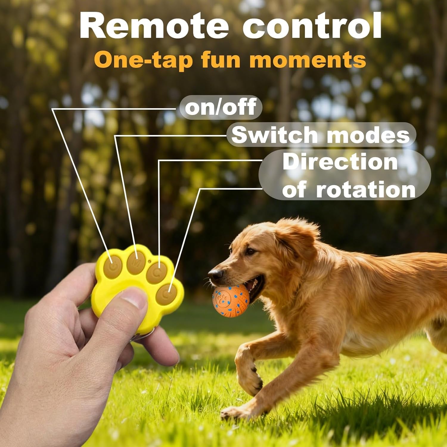 Interactive Dog Toy Ball with Remote: Automatic Bouncing, Vibration and Jumping Action Interactive Toy, Durable Duraspin for Aggressive Chewers, Rechargeable, for Indoor & Outdoor Use Orange.