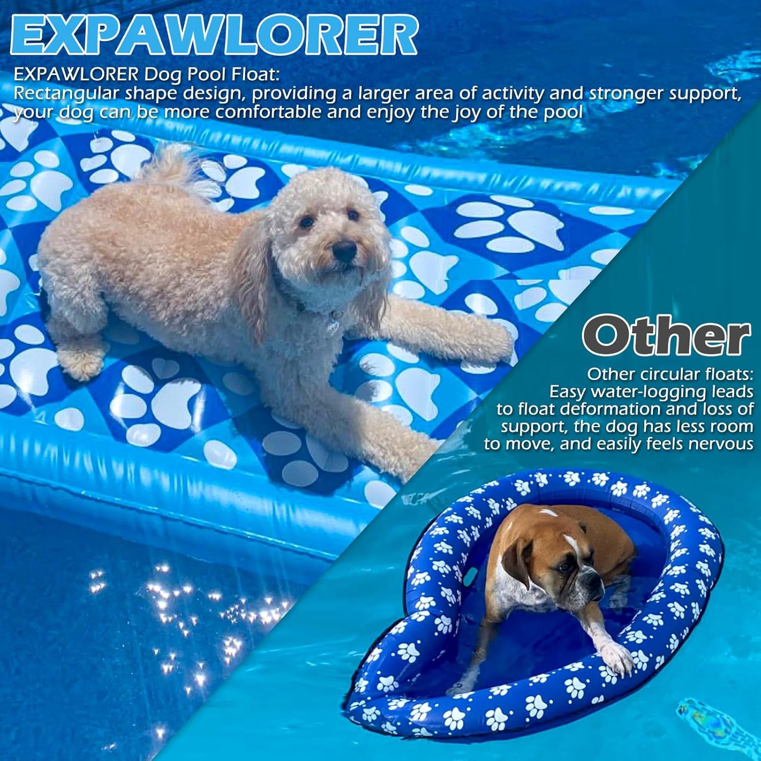 Inflatable Dog Pool Float - Large Ride on Pool Raft Toy for Pet, Summer Swiming Pool or Lake Water Games for Small to Large Dogs, Floating Raft with Cute Paw Design