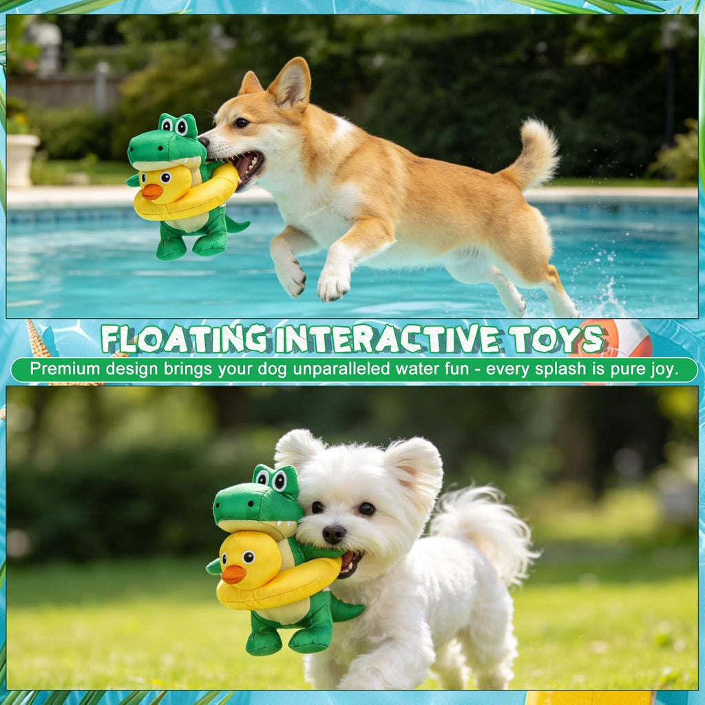 2-In-1 Squeaky Floating Dog Toys for Small Medium Large Dogs, Crocodile & Duck Set Water Pool Toys with Squeakers, Interactive Outdoor Fetch Pet Toy for Beach Lake Summer Essentials