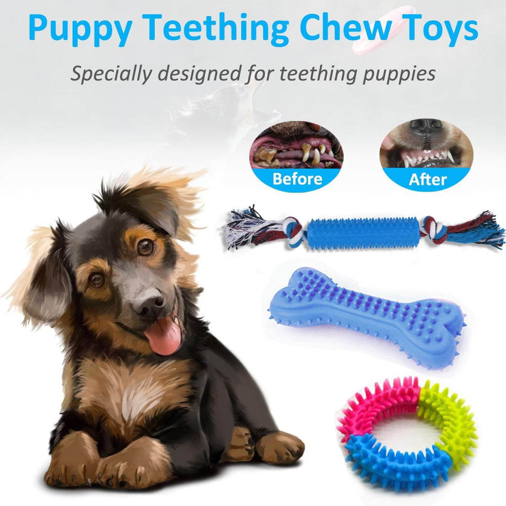 Dog Teething Chew Toys - 15 Pack Small Medium Breed Puppy Toy, Variety Dogs Rope Chew Toys Bundle for Boredom, Pet Interactive Squeaky Treat Dispensing Ball for Puppies