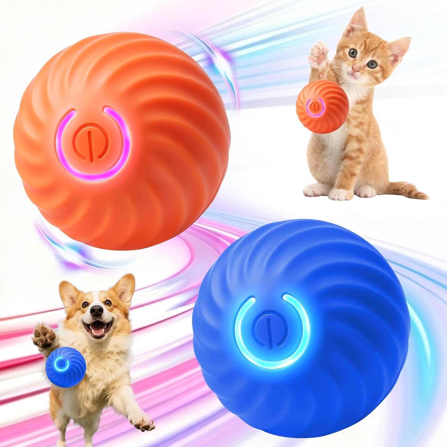 Interactive Dog Ball Toys for Pet Dogs,Smart Electric Small Medium Dog Toys to Keep Them Busy,Automatic Rolling Jumping Balls with 2 Cover for Dogs,Rechargeable Balls,Not for Aggressive Chewers,Blue