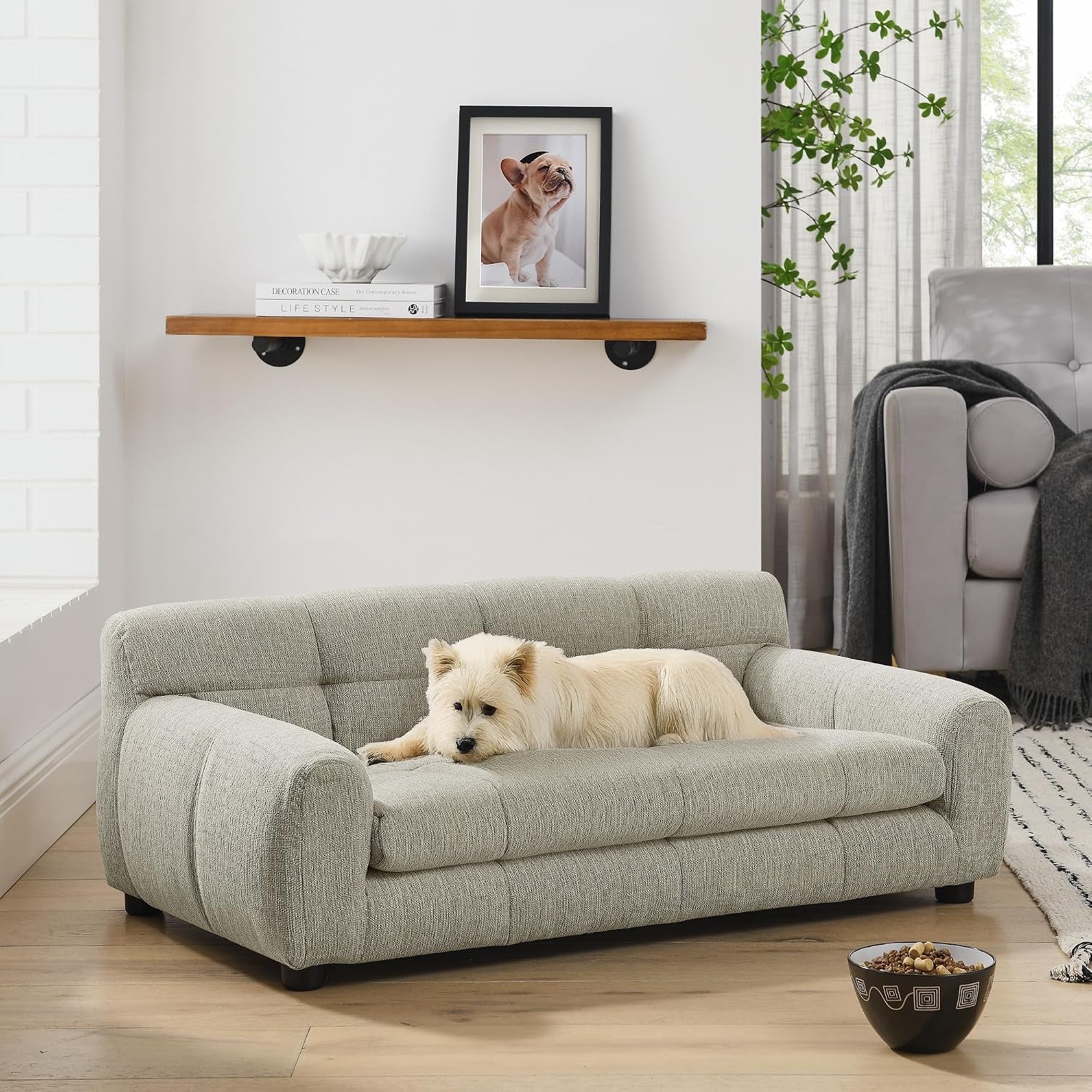38" Dog Couch, Comfortable Dog Sofa Bed with Backrest and Armrests for Medium and Large Dogs, Linen Cozy Soft Cushion Pet Bed,Dark Gray