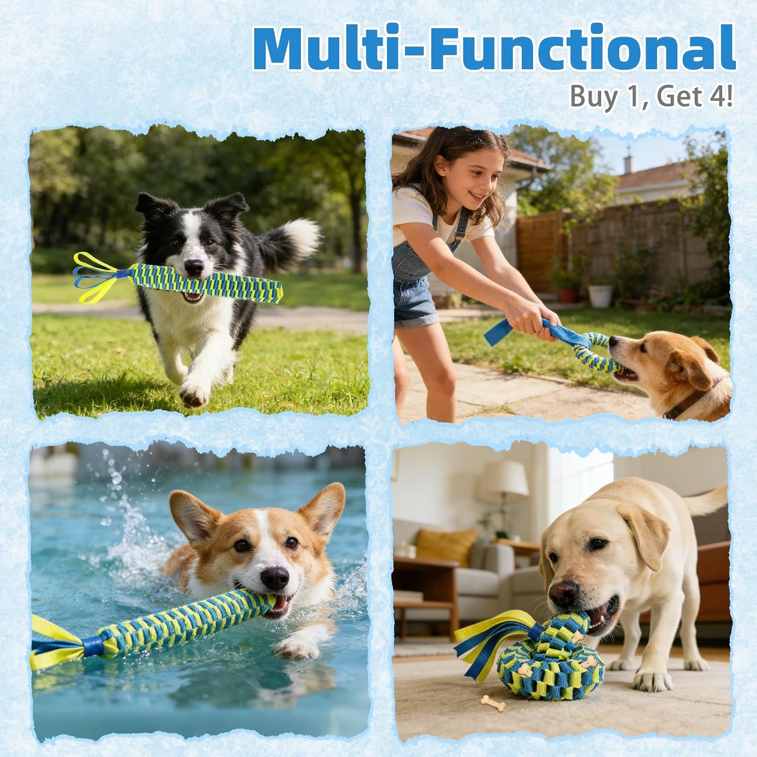 Snuffle Ball for Dogs, Interactive Dog Puzzle Toy for Smart Dogs Treat Dispensing, Durable Tug of War Dog Chew Toys for Small Medium Large Dogs, Multi-Functional Floating Pool Pet Toys Indoor Outdoor