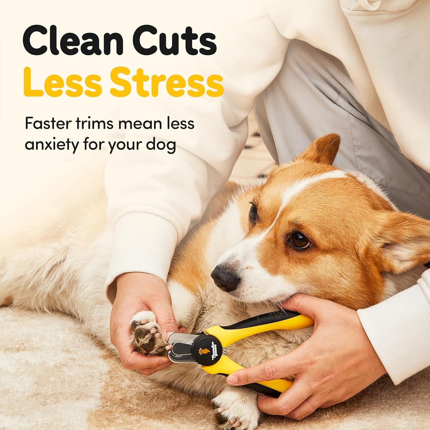 LED Dog Nail Clippers with Light Illumination, Trimmers with Protective Guard, Safety Lock and Nail File - Suitable for Large and Small Dogs & Cats (Yellow)