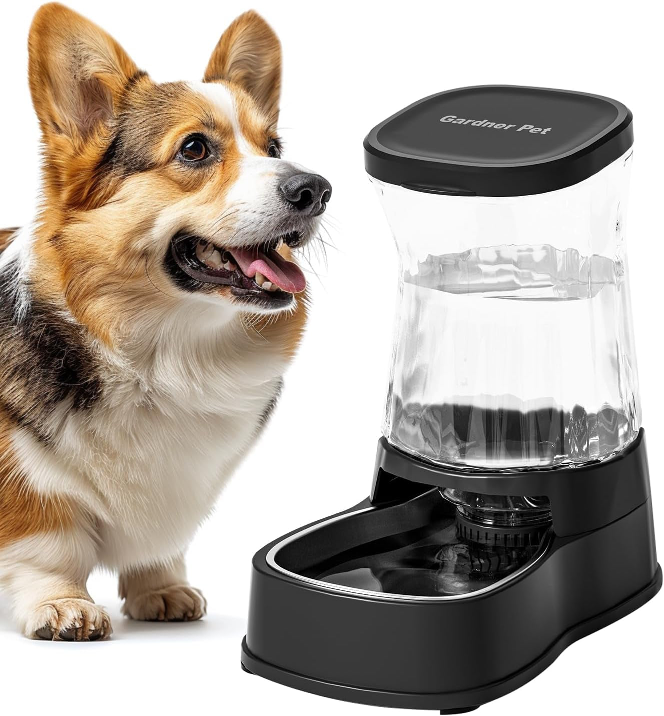 Automatic Gravity Water Dispenser for Dogs, 1Gallon Stainless Steel Dog and Cat Water Bowl Dispenser, Dog Water Fountain Dispenser for Small&Medium Dogs, Cats, Puppies(Black)
