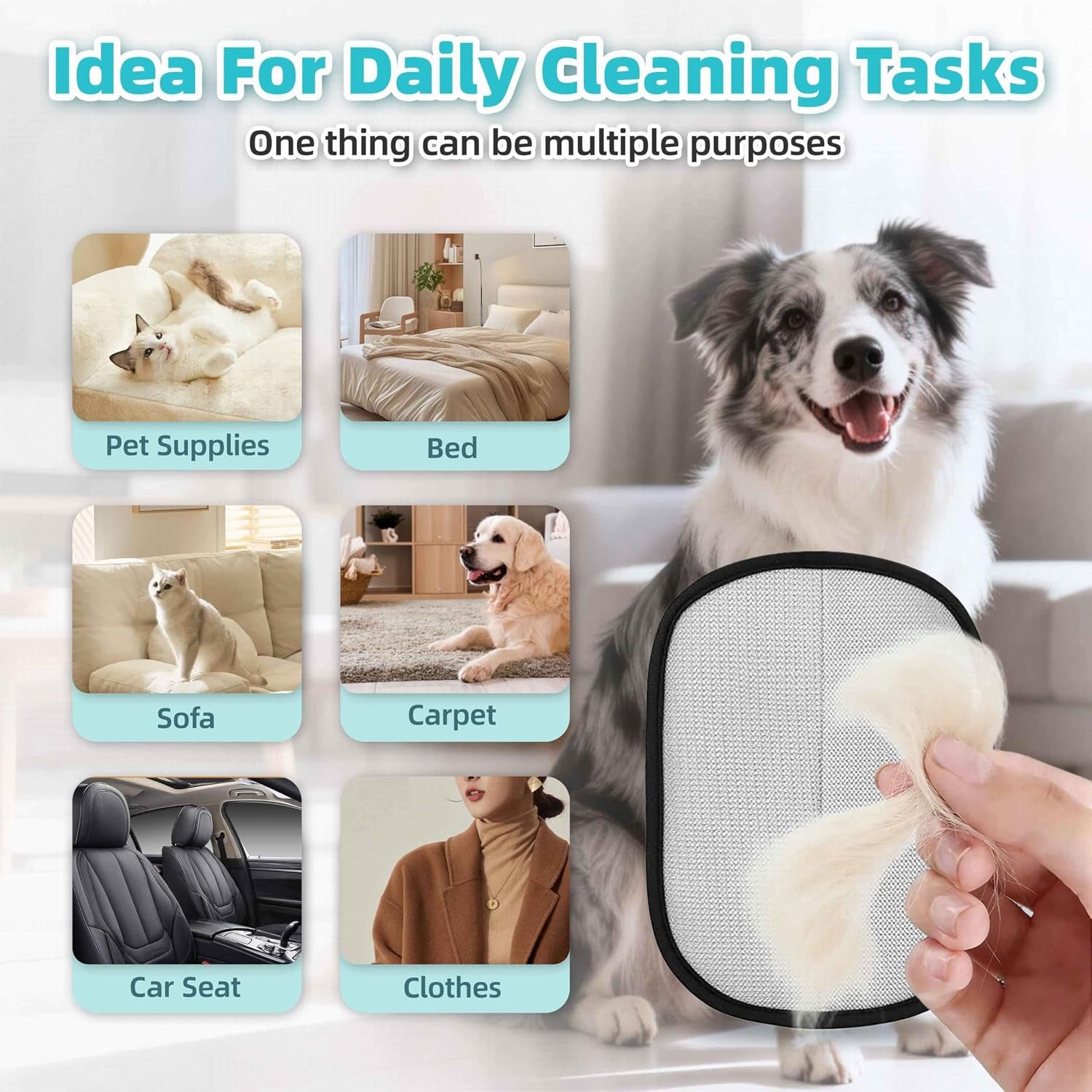 Pet Hair Removal Glove, Upgraded Electrostatic Pet Hair Remover, Reusable Five-Finger Magic Brush, Effectively Removes Dog & Cat Hair from Couch, Carpet, Clothes, Furniture & Car Seat