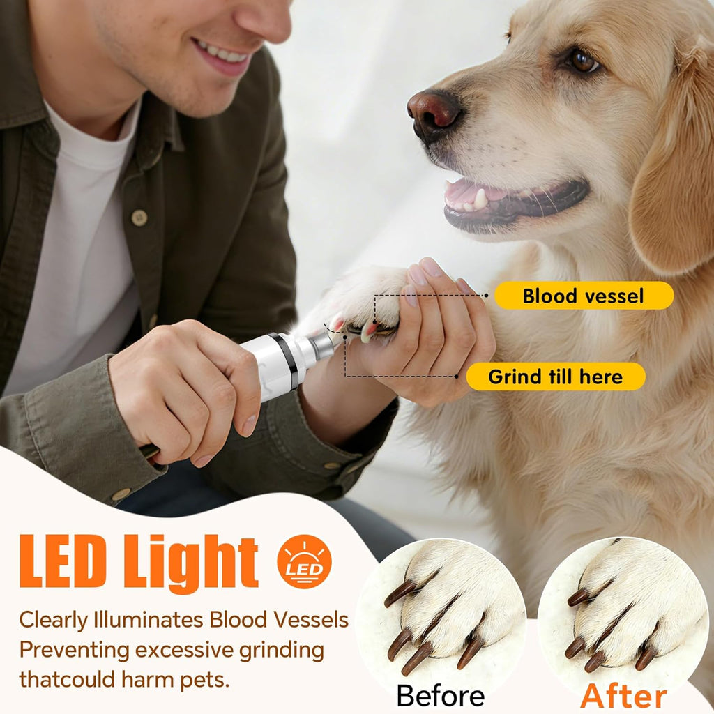 Dog Nail Grinder Electric Powerful 3 Speeds Dog Nail Clippers with Lights Quiet Cat Nail Clipper Painless Care Trimmers Tools for Small Medium Large Dogs and Cats (Black)
