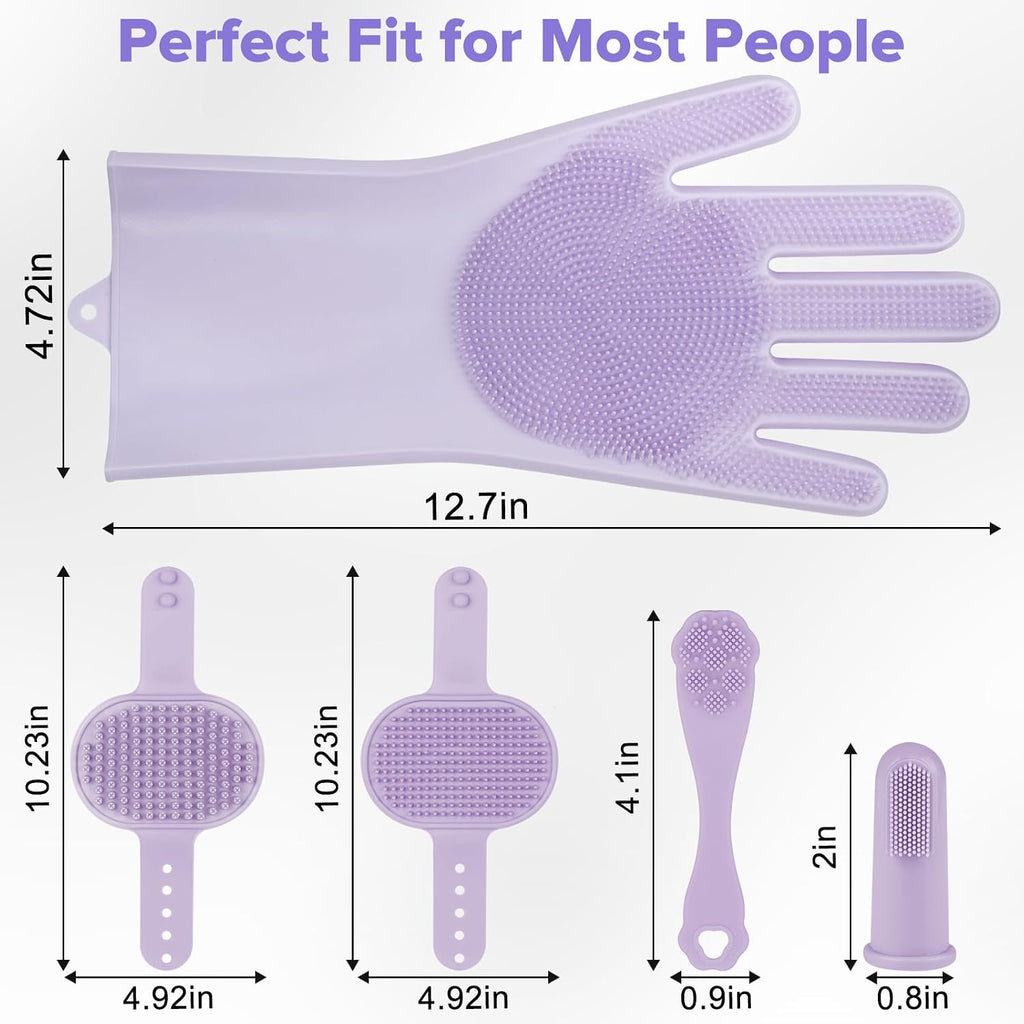 6PCS Grooming & Bath Supplies for Dogs, Cats | Dog Washing Gloves | Dog Bath Brush | Dog Shower Brush | Pet Grooming Gloves | Dog Grooming Kit | Pet Supplies for Showerhead & Sprayer (Purple)