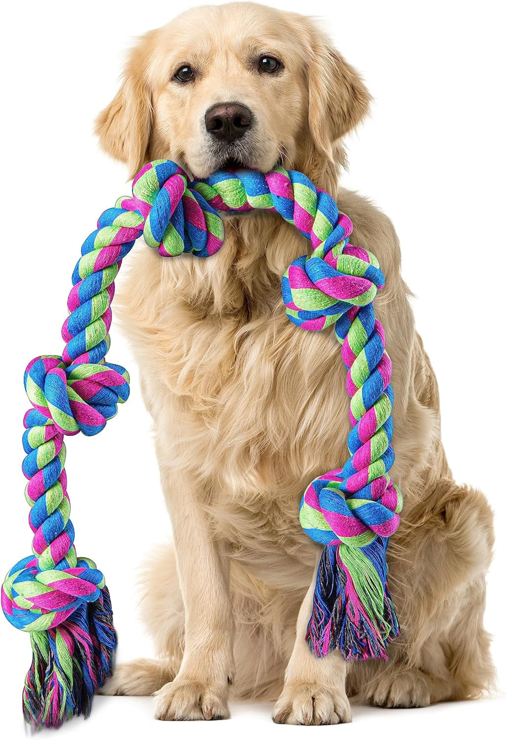 Dog Rope Toys for Large Breed Aggressive Chewers, 37-Inch 5 Knots Indestructible Teeth Cleaning Tug of War Toy，Natural Cotton Tough Premium Rope Toys for Boredom