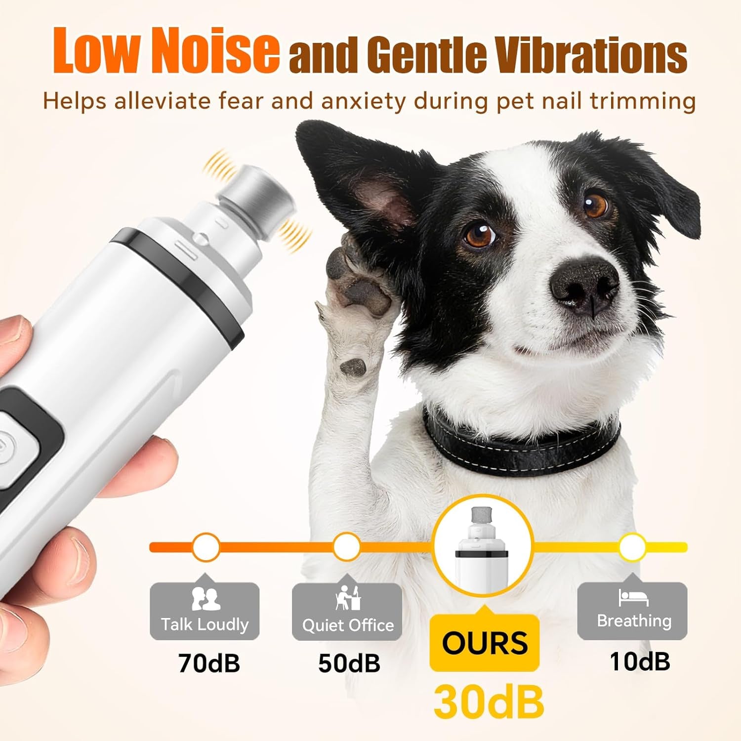 Dog Nail Grinder Electric Powerful 3 Speeds Dog Nail Clippers with Lights Quiet Cat Nail Clipper Painless Care Trimmers Tools for Small Medium Large Dogs and Cats (Black)