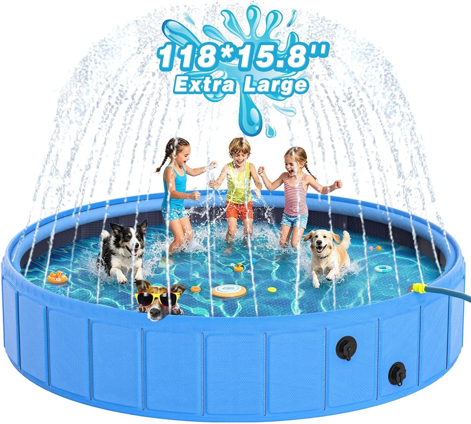Foldable Dog Pool with Sprinkler, Large Non-Slip PVC Pet Bath, 79 Inch | 2-In-1 Pet Bath and Sprinkler with Non-Slip Base for Dogs and Kids, Ideal for Backyard Cooling, Bathing and Summer Water Play