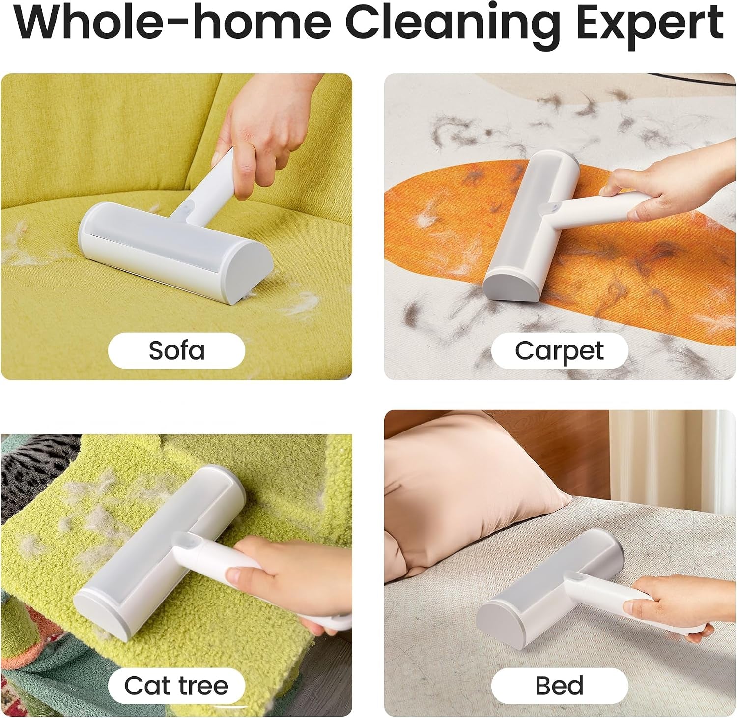 Pet Hair Removal Tool and Lint Roller Value Set, Sticky Lint Remover | Reusable Dog Cat Hair Remover for Pet Hair Removal on Furniture, Couch, Carpet, Clothing, Bright White
