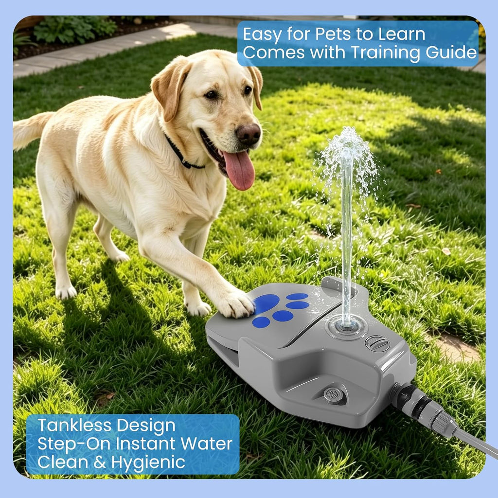 Outdoor Dog Water Fountain, Paw Activated Pet Water Dispenser, Step on Dog Sprinkler, Dog Drinking Station for Medium Large Dogs, Yard & Garden - Hose Connected, No Tank Design