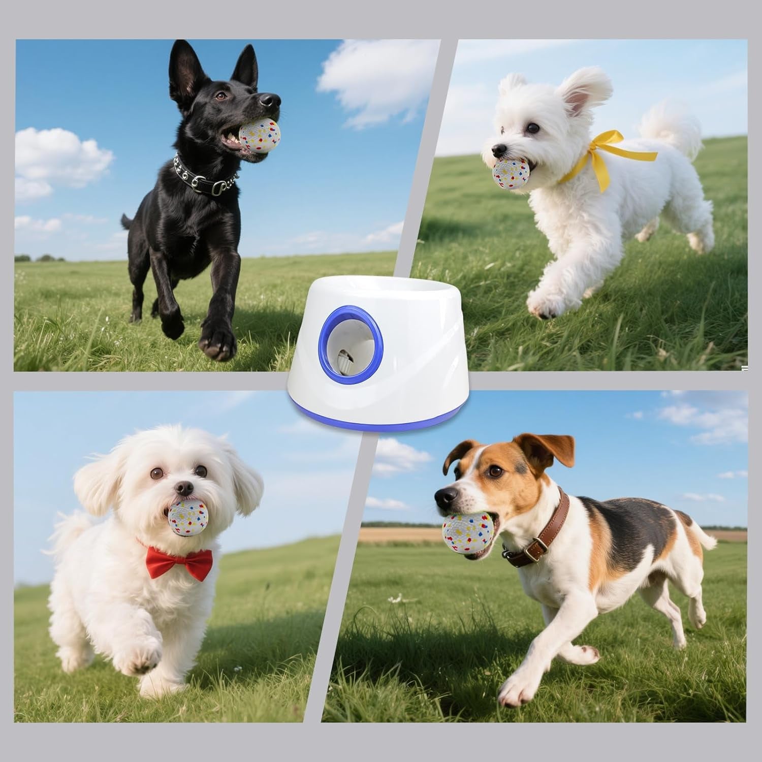 Dog Ball Launcher - Automatic Ball Thrower for Dogs, 3 Adjustable Distance Settings Dog Ball Thrower, Indoor Outdoor Interactive Fetch Machine Dog Toys for Small/Medium Sized Dog