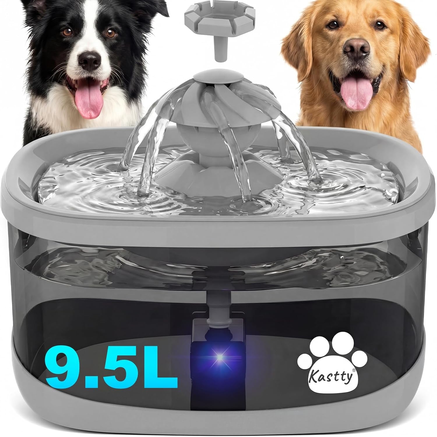 9.5L Dog Water Fountain,Large Pet Water Fountain for Dogs inside | 2.5Gal Quite Dog Water Bowl Dispenser with Water Window & Led,Dog Water Bowl with Multi-Filtration for Pets(Fs82,Black)
