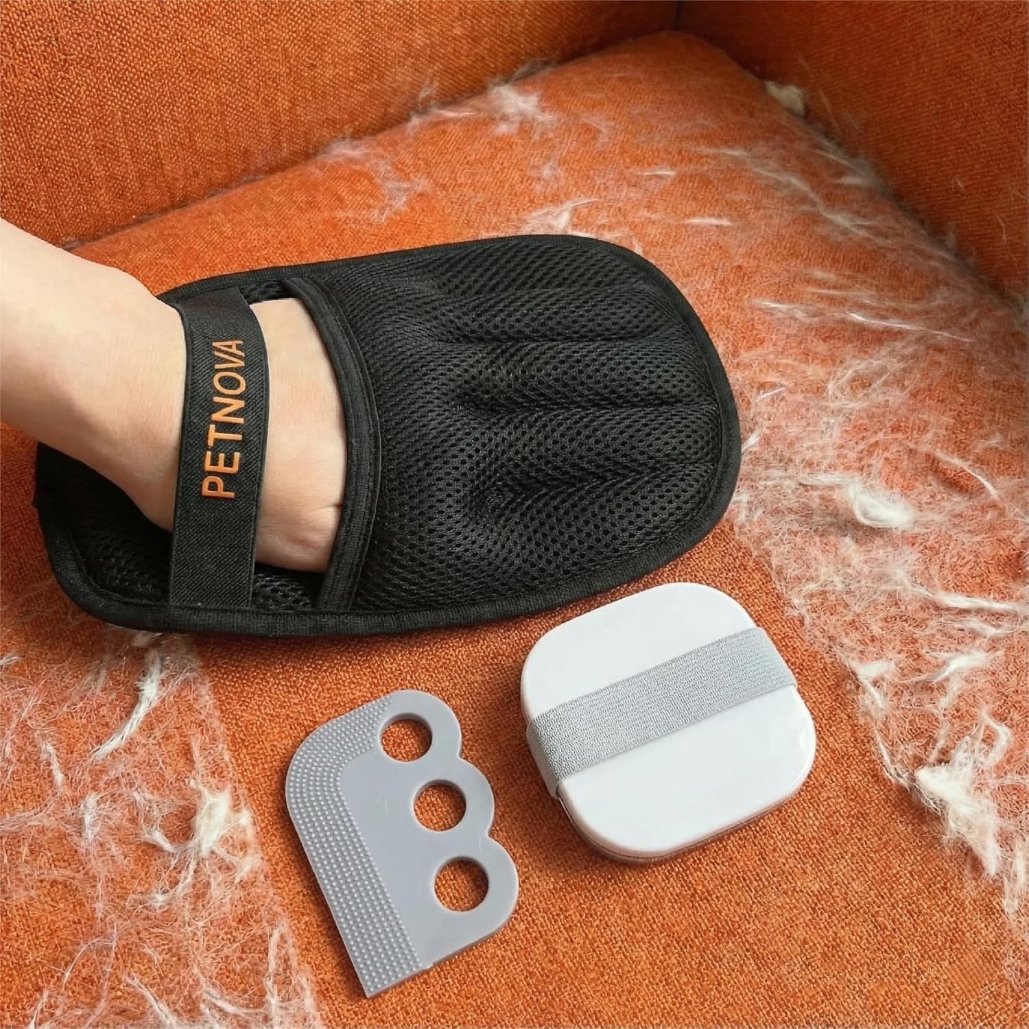 Pet Hair-Removal Glove for Couch: Deep Embedded Hair Removal Kit for Clothing Carpet Bed Curtain Cat Tree & Furniture - Includes Glove Carpet Rake & Reusable Lint Roller