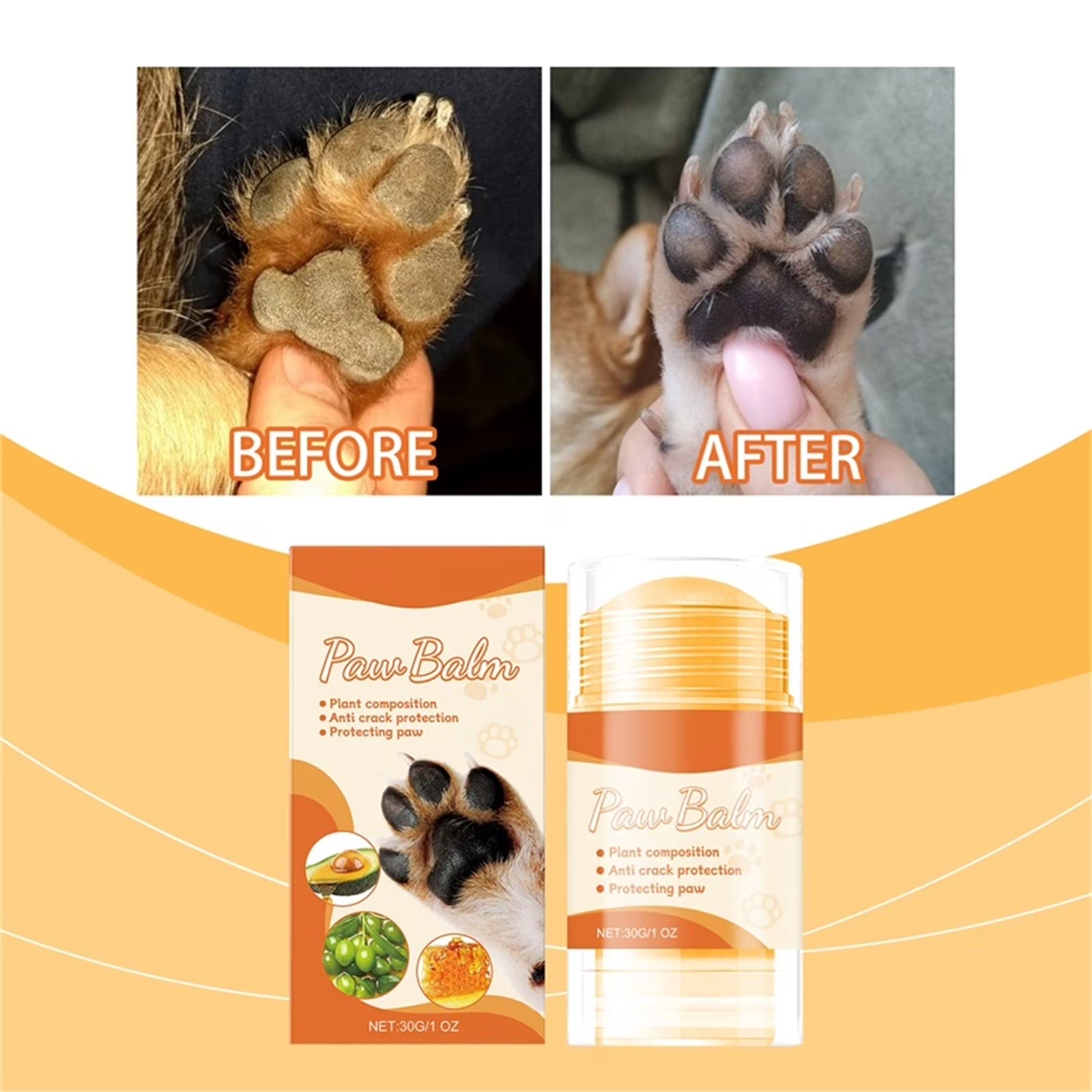 Dog Paw Balm Moisturizer 30G, Natural Beeswax & Oil, Lick-Safe Paw Care for Dry, Cracked Pads, Elbows & Nose, Soothes & Protects, Moisturizes for Harsh Conditions