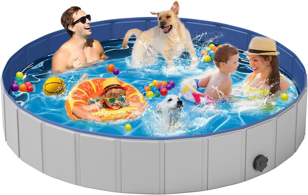 Dog Pool for Large Dogs, Foldable Plastic Pool for Dogs Slip-Resistant (XL - 63'' X 12'')