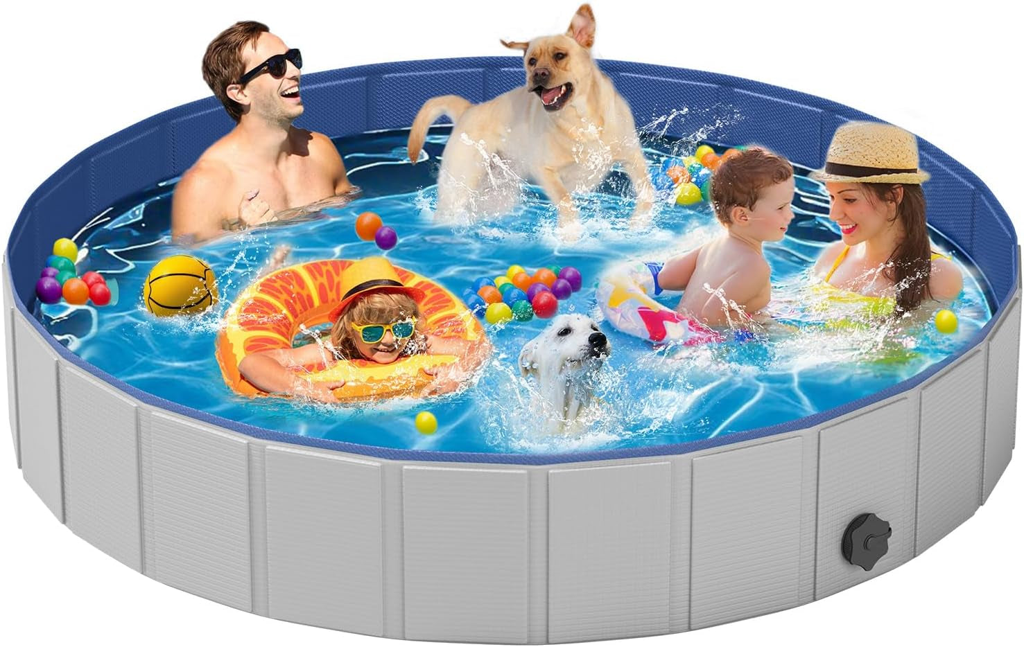 Dog Pool for Large Dogs, Foldable Plastic Pool for Dogs Slip-Resistant (XL - 63'' X 12'')