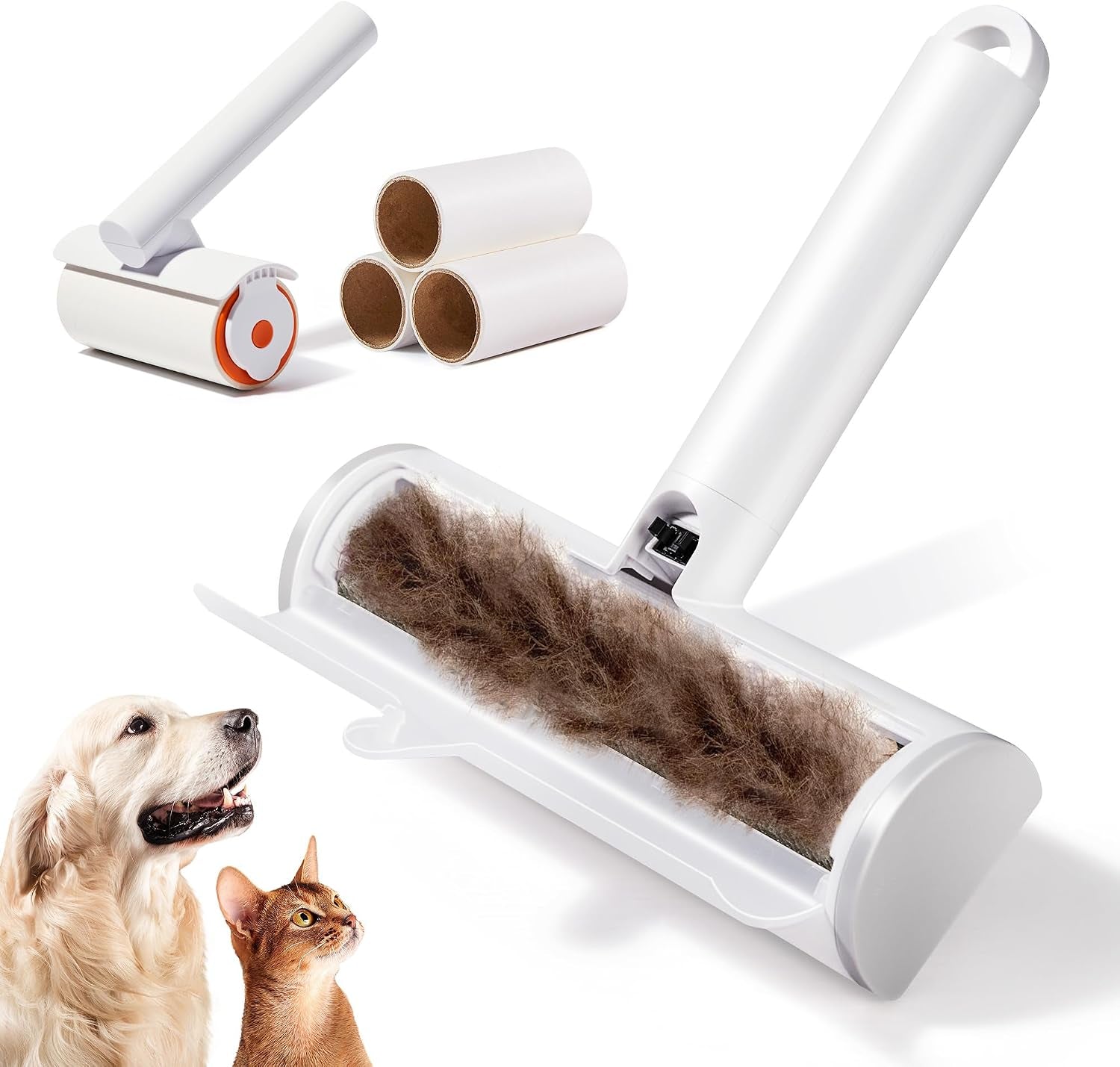 Pet Hair Removal Tool and Lint Roller Value Set, Sticky Lint Remover | Reusable Dog Cat Hair Remover for Pet Hair Removal on Furniture, Couch, Carpet, Clothing, Bright White