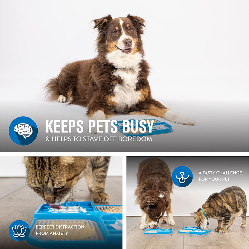 IQ Treat Lick Mat for Dogs & Cats, Slow Feeder Enrichment Toys | Alternative to Puzzle Bowls and Snuffle Play, Calming Activity Eases Boredom and Stress, Spread Soft Snacks on the Surface