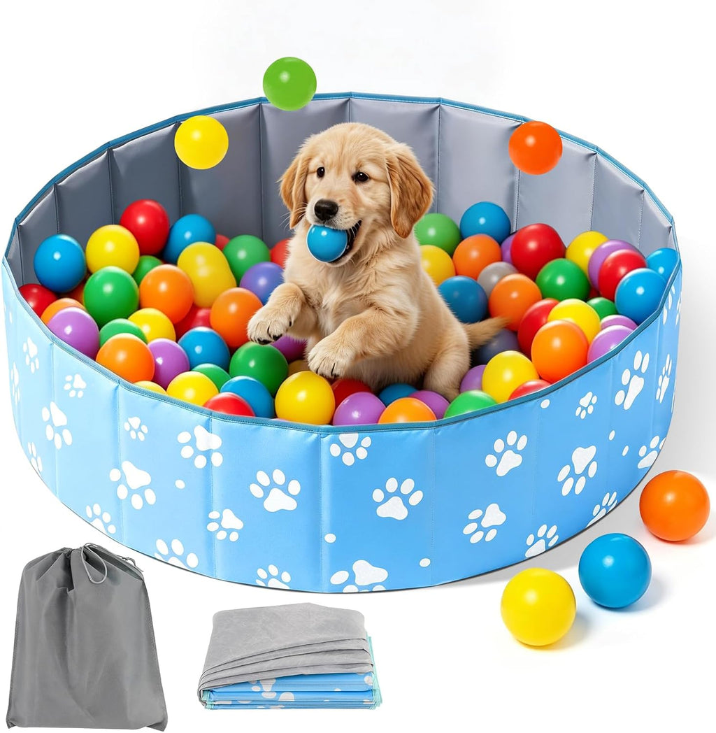 40-Inch Large Dog Ball Pit, Foldable Playpen for Dogs Cats Indoor Outdoor | Ball Pit for All Types of Dog Cat Breeds, Party Toys Gifts. Indoor Outdoor Pet Playpen(No Ball Included) (Blue)