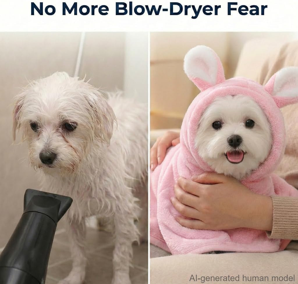 Dog Bathrobe Super Absorbent Towel for Small Dogs Cats Fast Drying Dog Robe Coat with Hood Puppy Cat Bath Towel Wrap Pet Grooming Supplies after Shower (Light Pink,S)