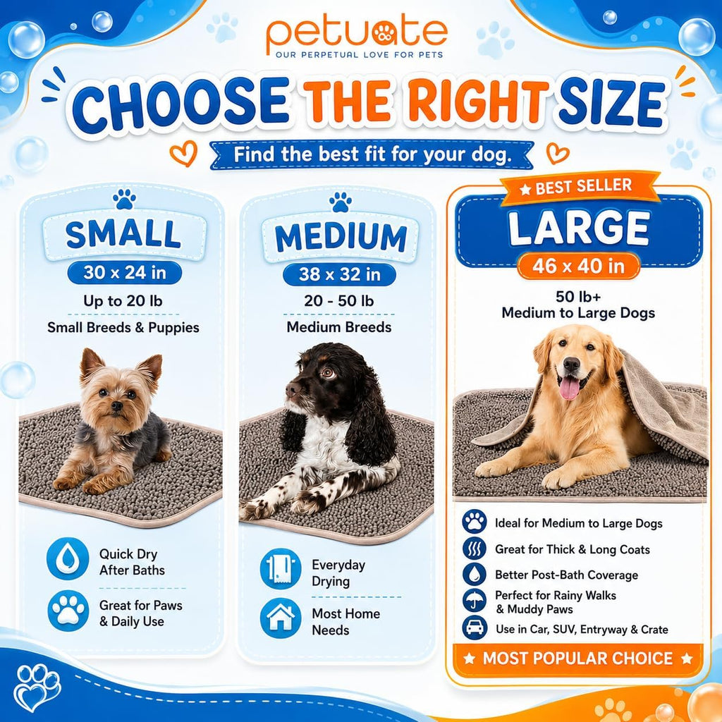 Pet 2-In-1 Dog Towel & Mat – Transforms from Drying to Bath Mat, Ultra Soft, Absorbent & Quick-Drying, Machine Washable Dog Towels with Detachable Non-Slip Mat and Hand Pockets (Medium)
