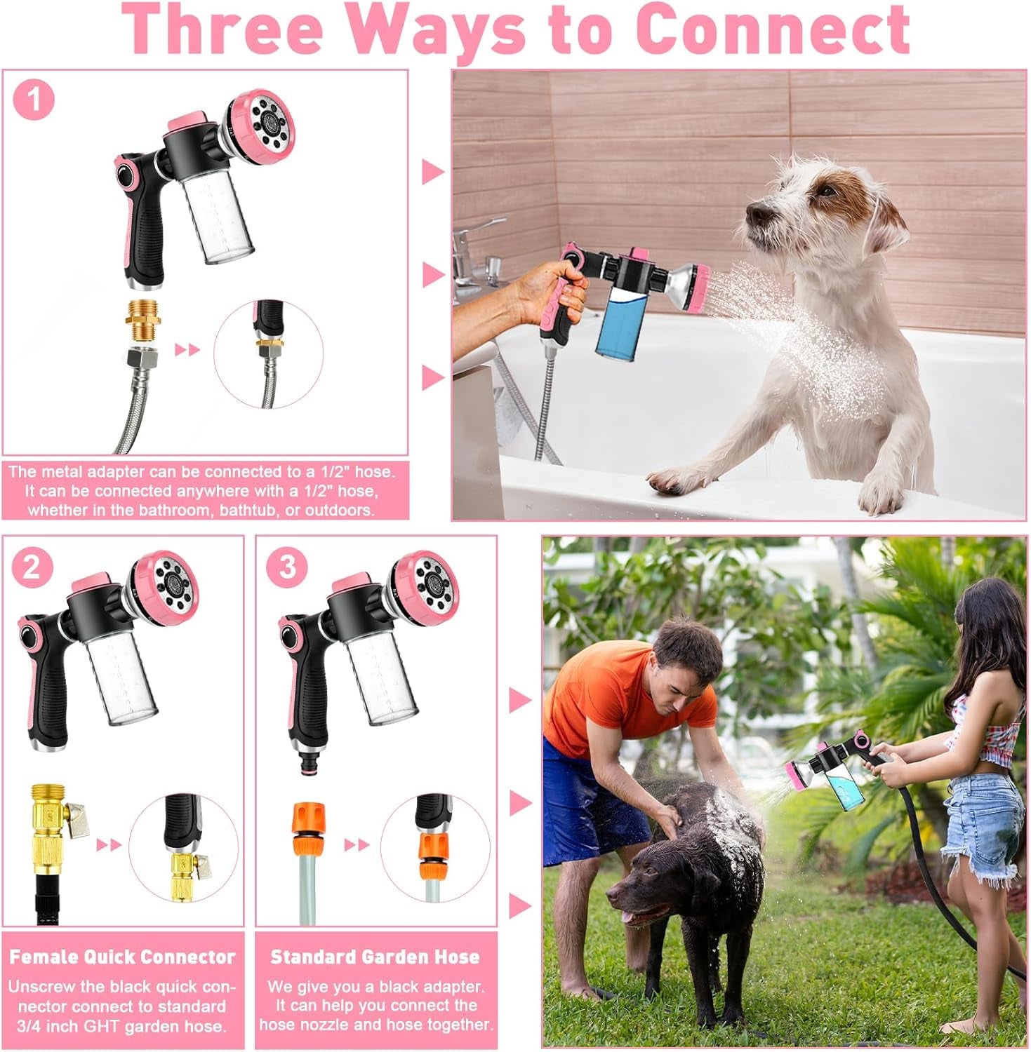 Dog Shower Attachment with 6.6FT Shower Hose, 8 Sprayer Modes Dog Washing Hose Attachment for Bathroom & Bathtub, Outdoor Use Dog Washing Kit with Pet Grooming Glove Shampoo Dispenser and Holder