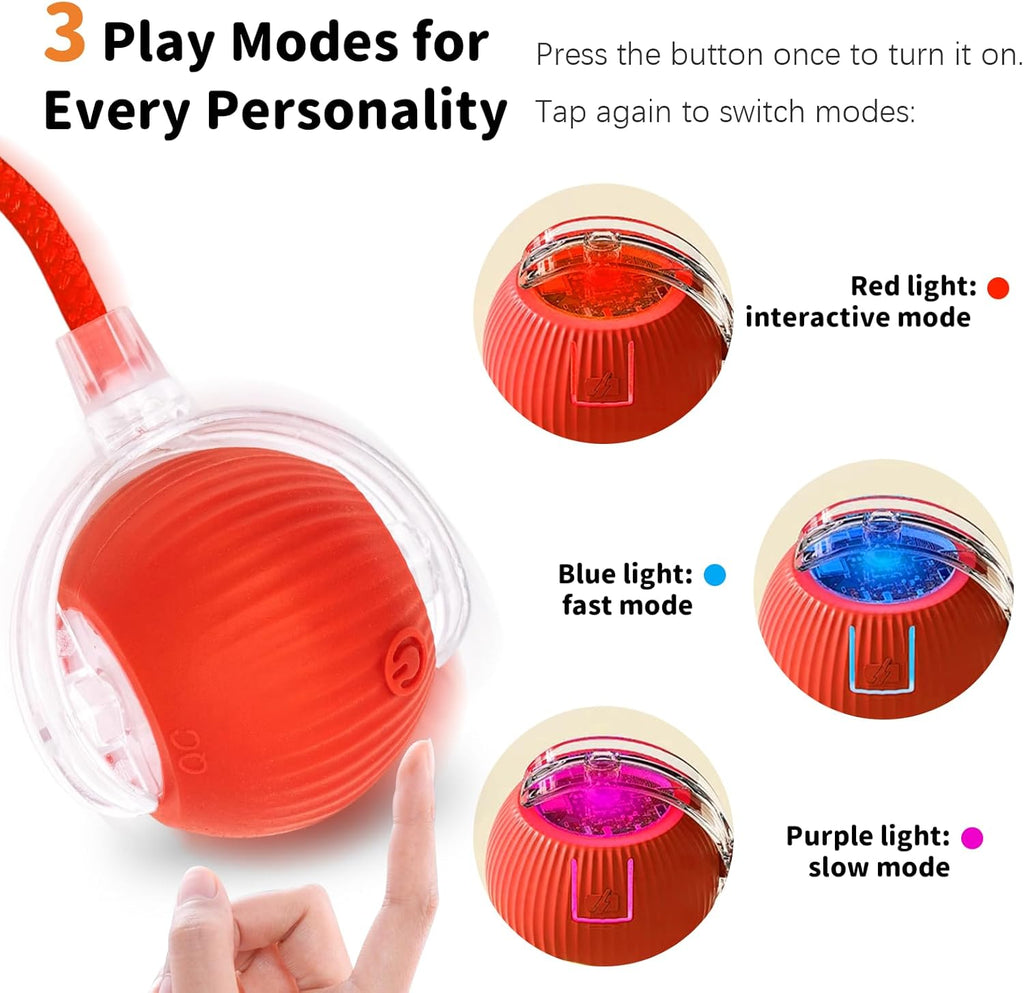 Interactive Cat Toys for Indoor Cats Smart Automatic Ball Rolling for Bored Kitten Pet Upgraded Speedy Moving Chase Dogs Toy Mothers Day Gifts Red