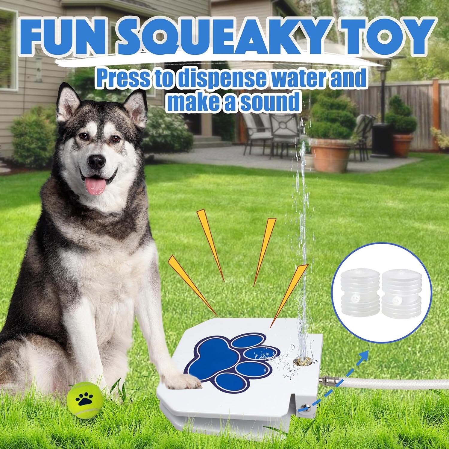 Dog Water Fountain Step On, Dog Sprinkler Paw Activated, Outdoor Water Fountain for Dogs, Drinking Water Toy, Upgrade Copper Valve Set, Blue