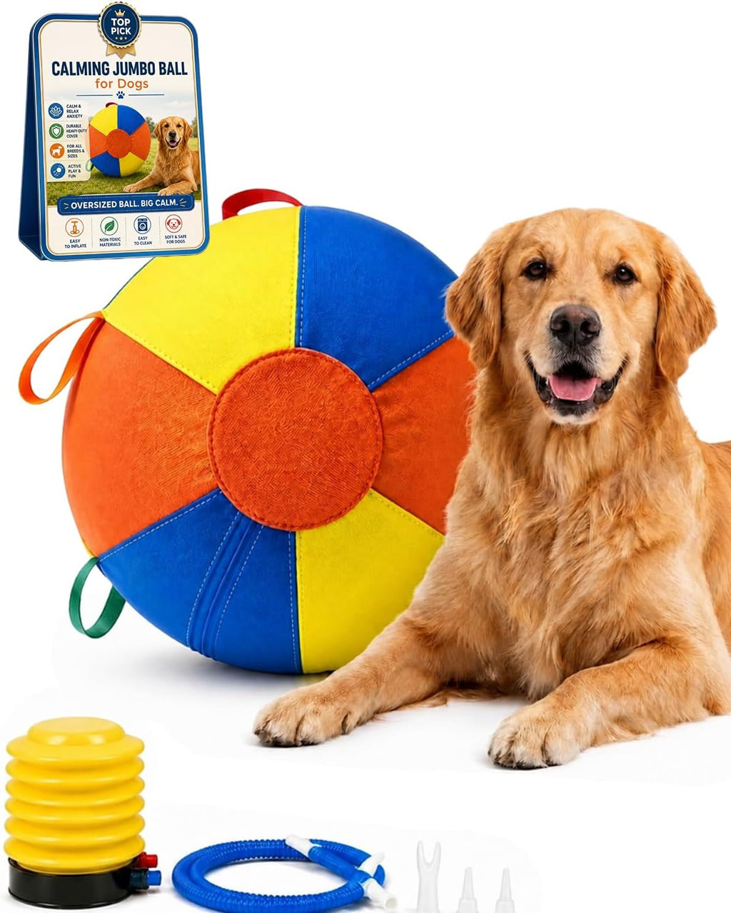 10/18/22" Herding Ball for Dogs Durable Tear Resistant Inflatable Jumbo Calming Toy Heavy Duty Handle Cover Pump Outdoor Play Exercise Training Large Breeds Border Collie Cattle Dog Waterproof (22IN)