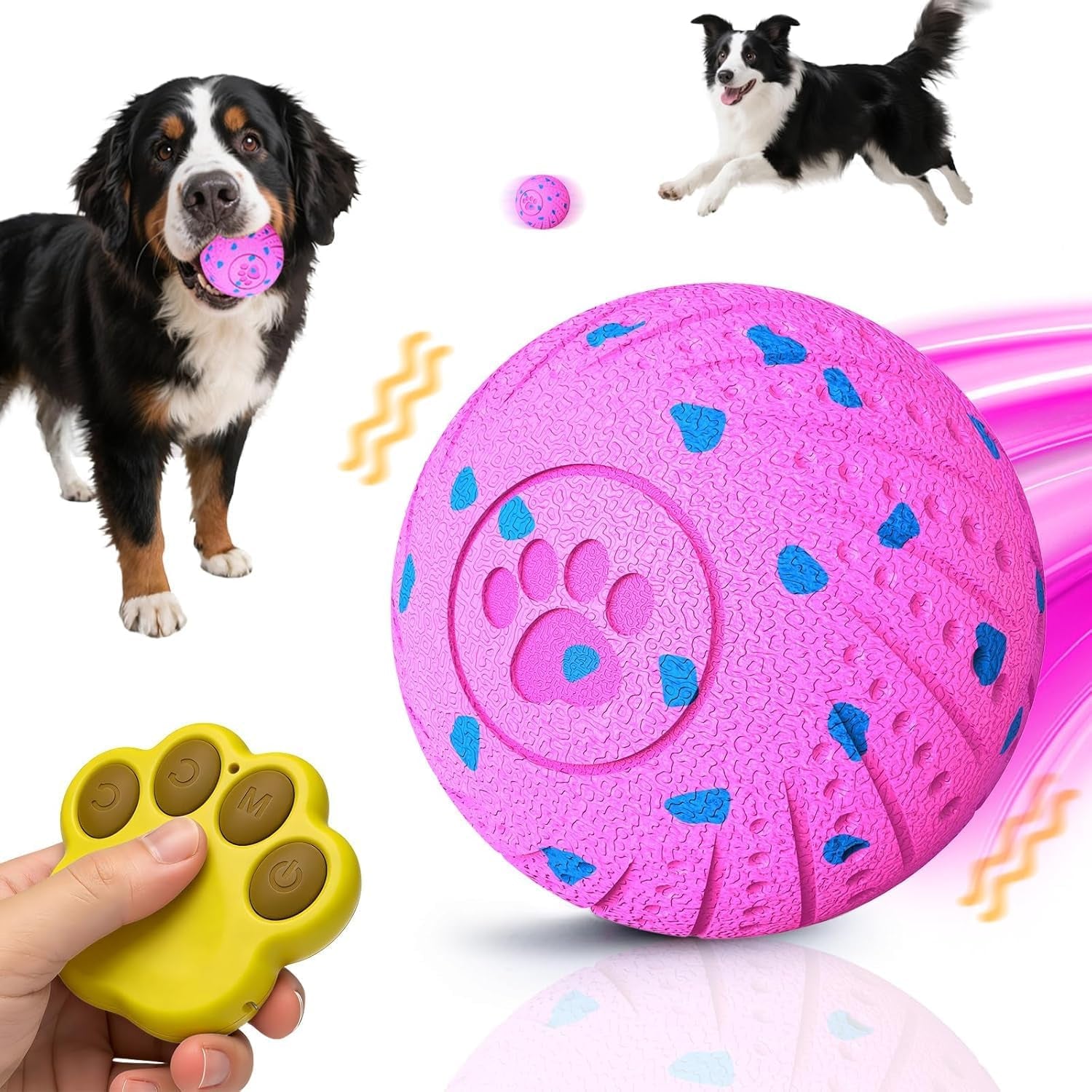 Interactive Dog Toy Ball with Remote: Automatic Bouncing, Vibration and Jumping Action Interactive Toy, Durable Duraspin for Aggressive Chewers, Rechargeable, for Indoor & Outdoor Use Orange.