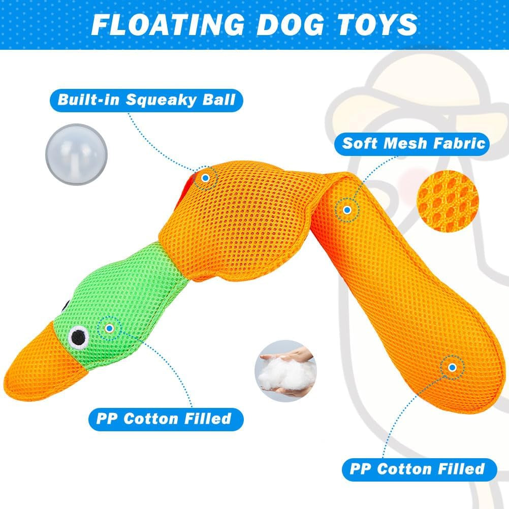 Floating Dog Water Pool Toys - 2 Pack Stuffed Duck Dog Toys Long, Pet Summer Essentials for Fetch & Training, Built-In Squeaky Ball Loud Sound for Small Medium Large Breeds, 20.5 Inch