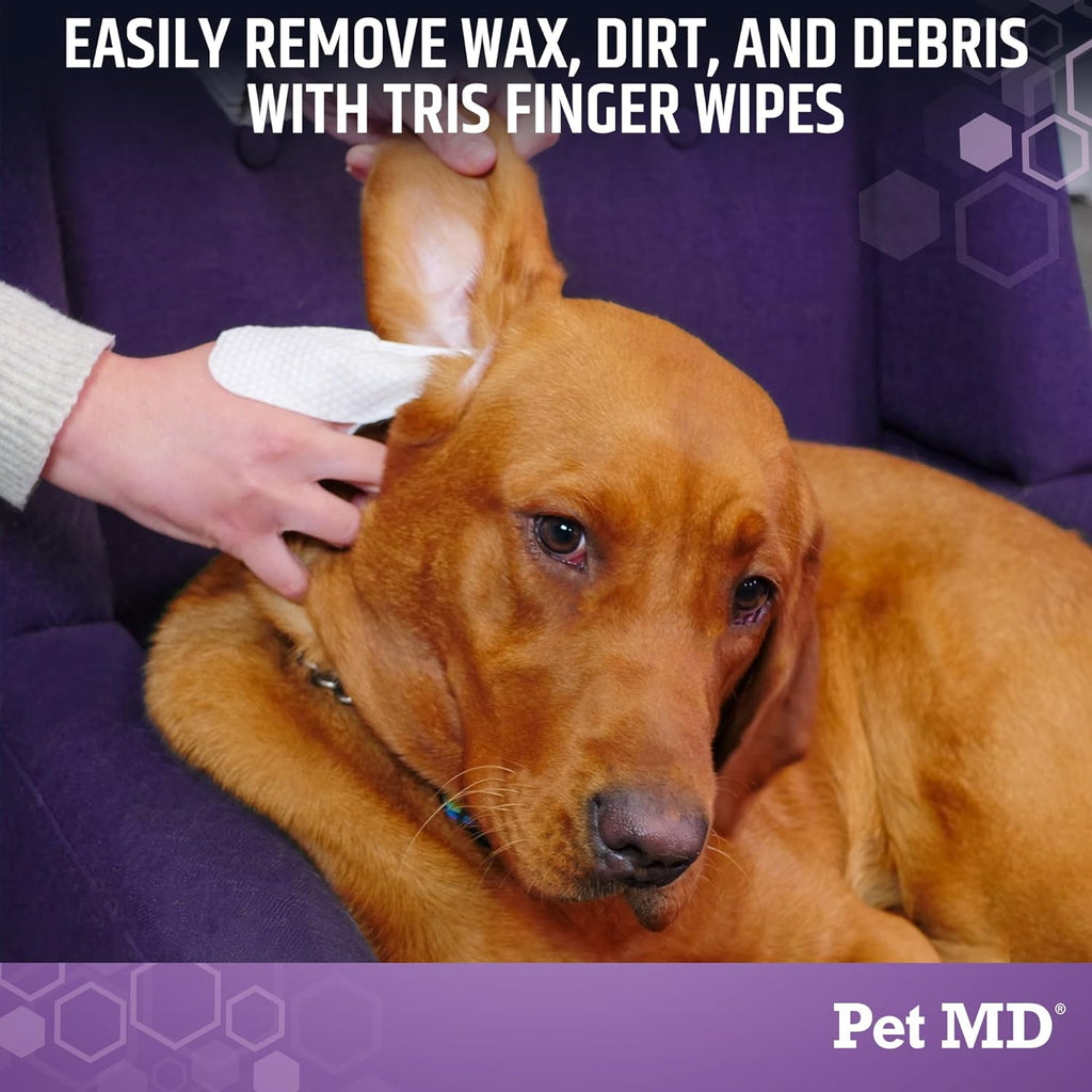 Tris Ear Finger Wipes for Dogs & Cats - 50Ct | Multipurpose Cleansing Solution Cat Ear Wipes & Puppy Ear Cleaner - Pet Safe Cleaner to Clean and Remove Debris