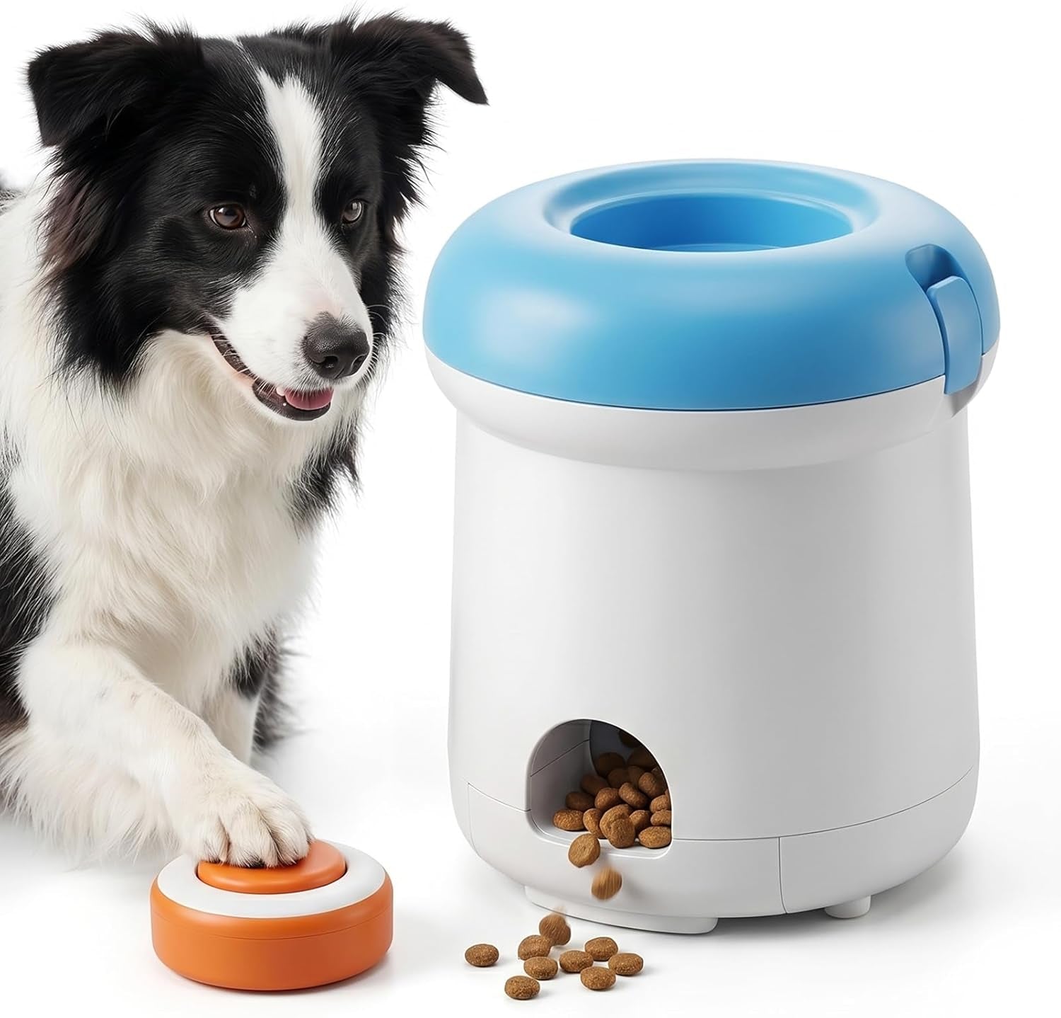 Automatic Dog Treat Dispenser, Button-Activated Interactive Dog Toy, Dog Puzzle Feeder for Mental Stimulation, Positive Reinforcement Training & Slow Feeding, USB Rechargeable